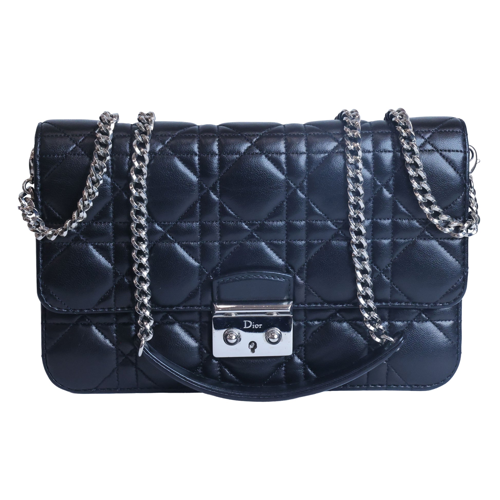 Preowned Christian Dior Miss Dior Cannage Leather Chain Shoulder Bag Black | Luxe Again Maison