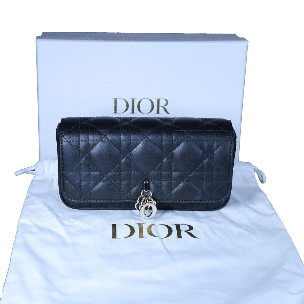 Preowned CHRISTIAN DIOR My Dior Talk Phone Pouch Cannage Lambkin Black | Luxe Again Maison
