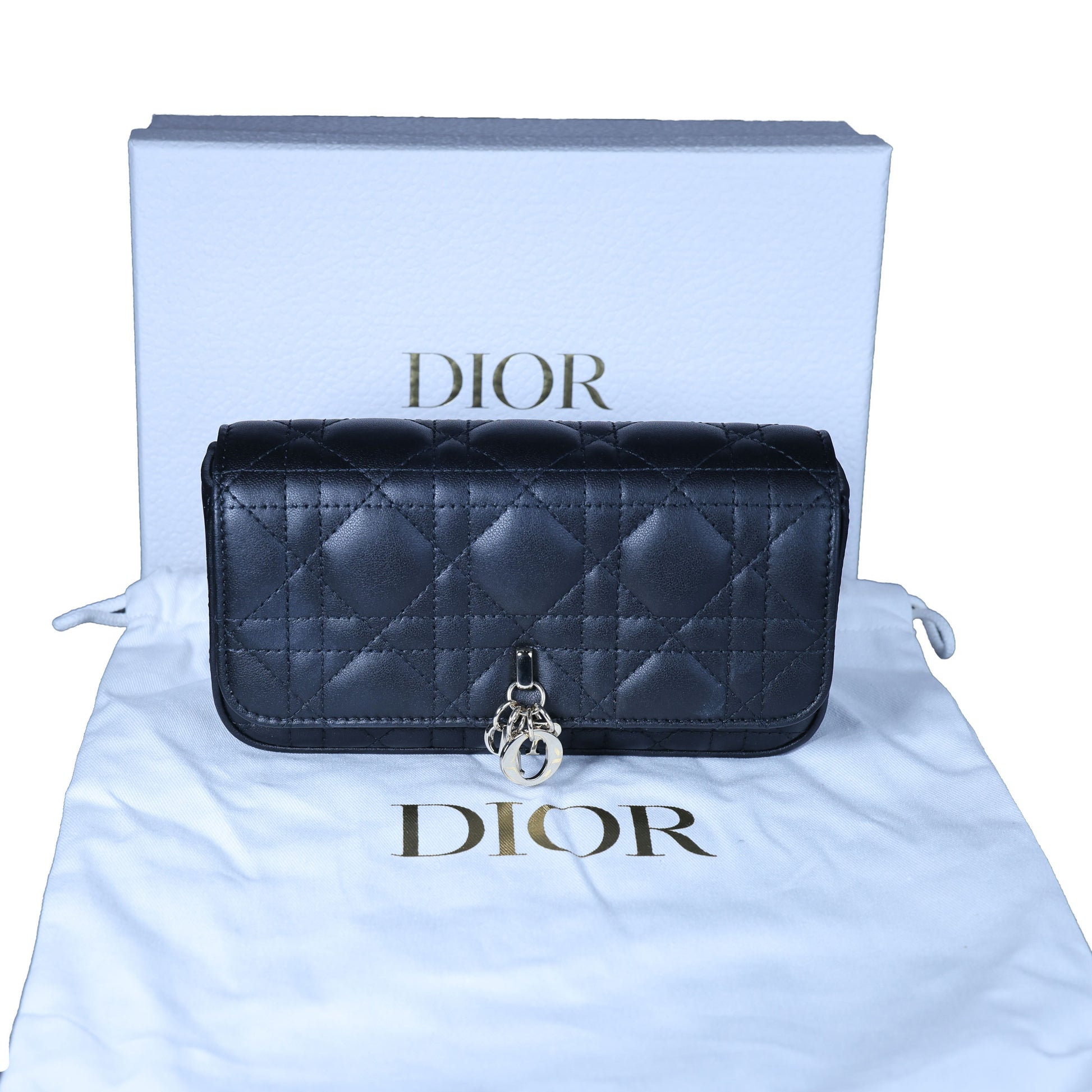Preowned CHRISTIAN DIOR My Dior Talk Phone Pouch Cannage Lambkin Black | Luxe Again Maison