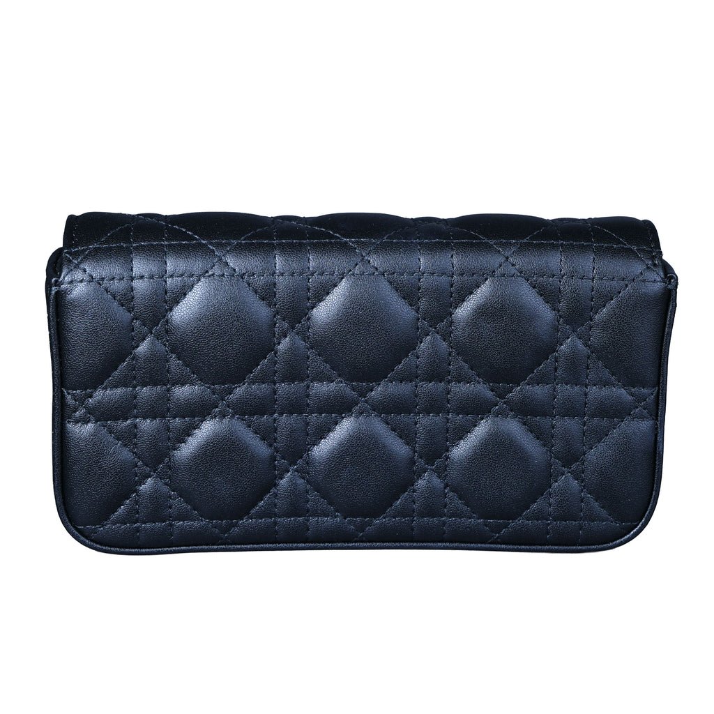 Preowned CHRISTIAN DIOR My Dior Talk Phone Pouch Cannage Lambkin Black | Luxe Again Maison