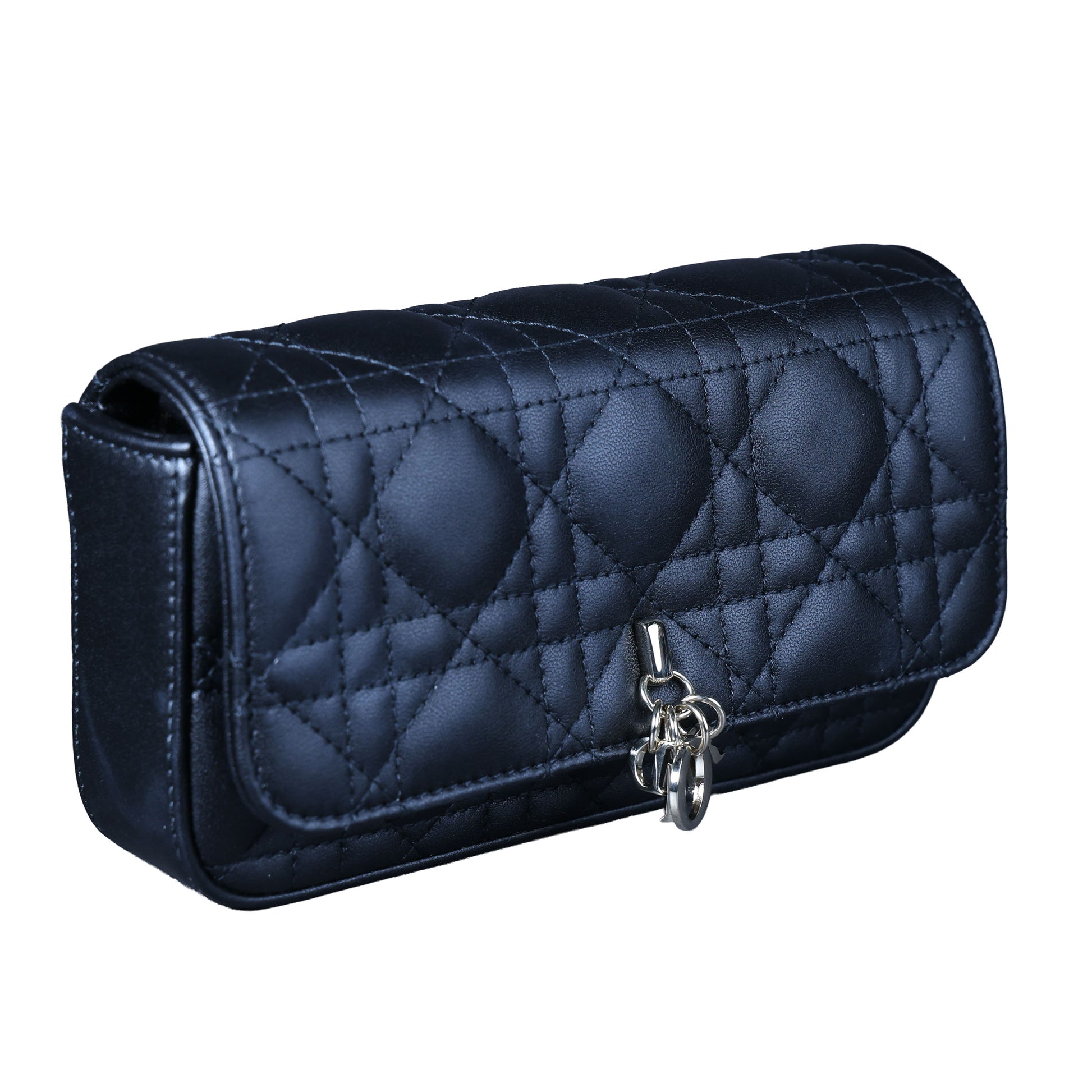 Preowned CHRISTIAN DIOR My Dior Talk Phone Pouch Cannage Lambkin Black | Luxe Again Maison