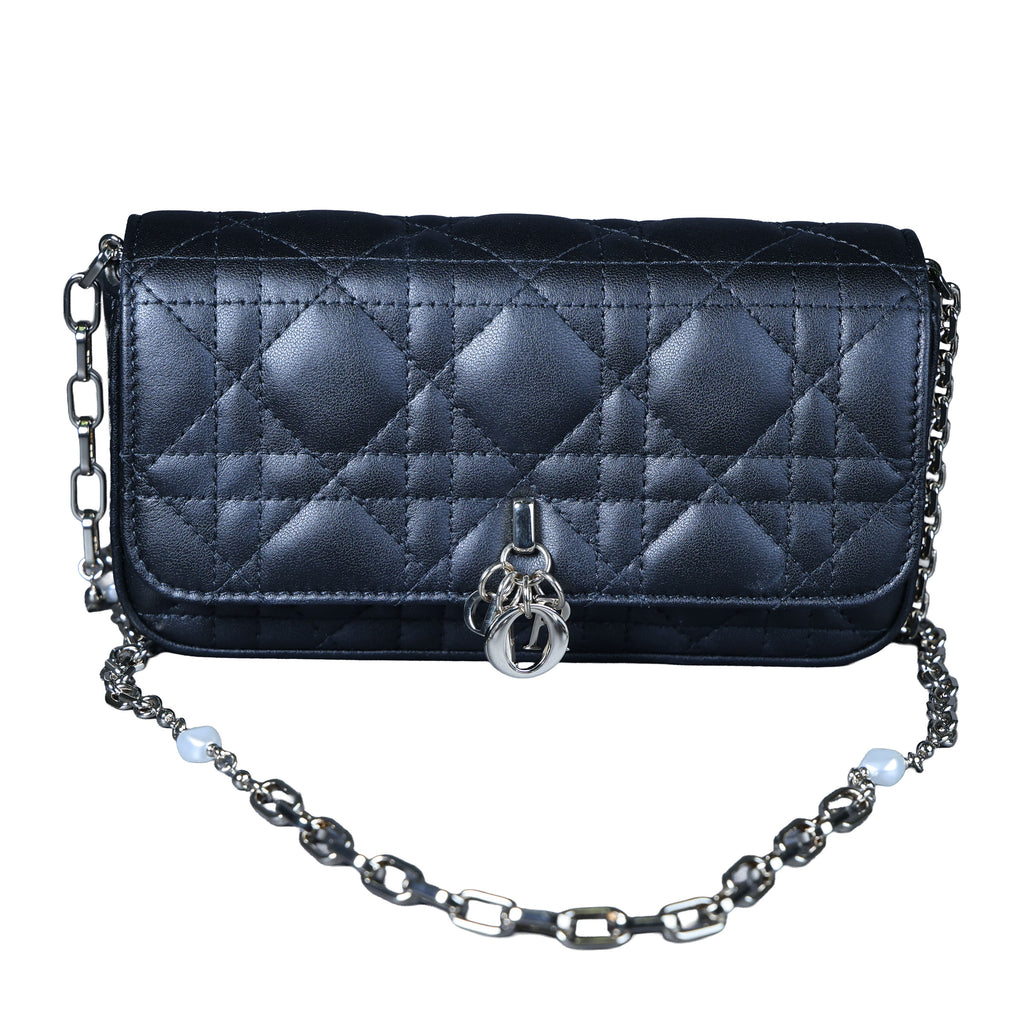 Preowned CHRISTIAN DIOR My Dior Talk Phone Pouch Cannage Lambkin Black | Luxe Again Maison