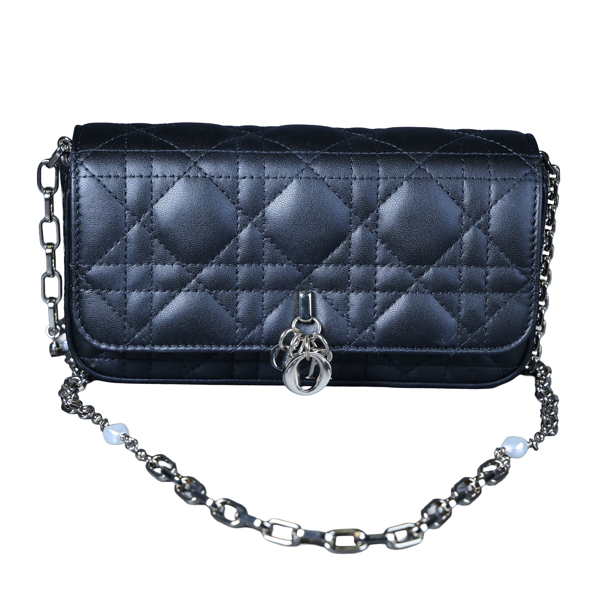 Preowned CHRISTIAN DIOR My Dior Talk Phone Pouch Cannage Lambkin Black | Luxe Again Maison