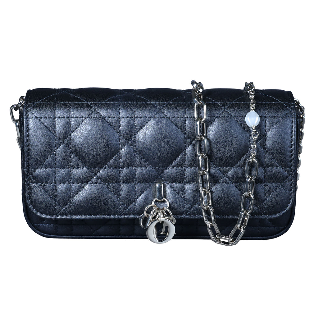 Preowned CHRISTIAN DIOR My Dior Talk Phone Pouch Cannage Lambkin Black | Luxe Again Maison