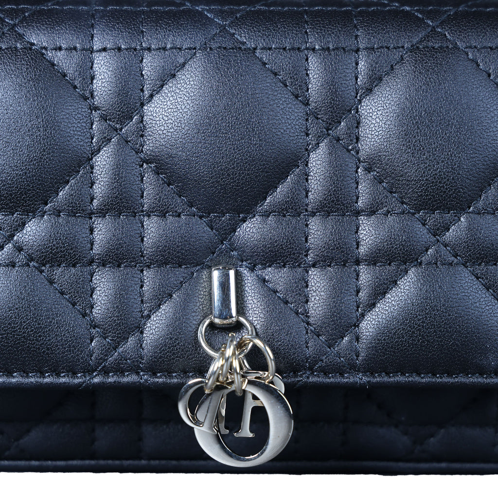 Preowned CHRISTIAN DIOR My Dior Talk Phone Pouch Cannage Lambkin Black | Luxe Again Maison