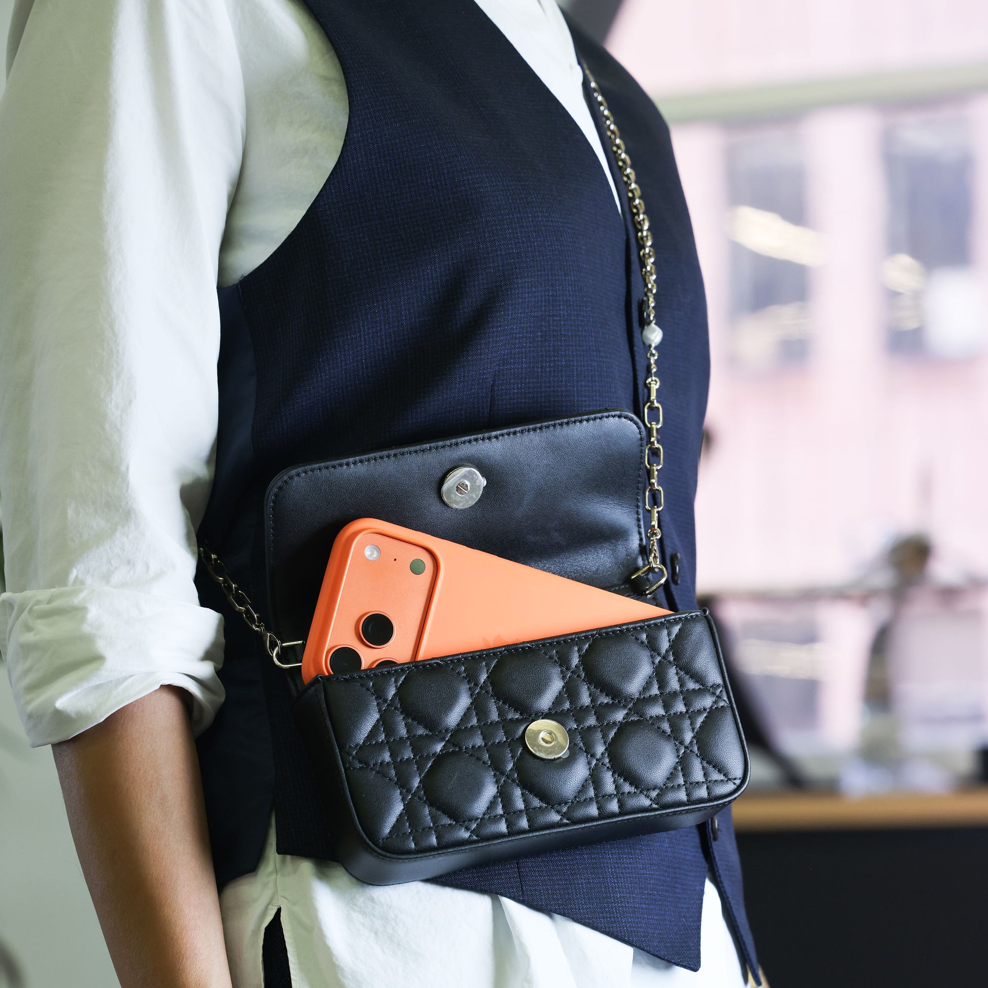 Preowned CHRISTIAN DIOR My Dior Talk Phone Pouch Cannage Lambkin Black | Luxe Again Maison