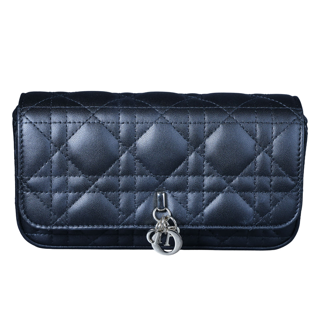 Preowned CHRISTIAN DIOR My Dior Talk Phone Pouch Cannage Lambkin Black | Luxe Again Maison