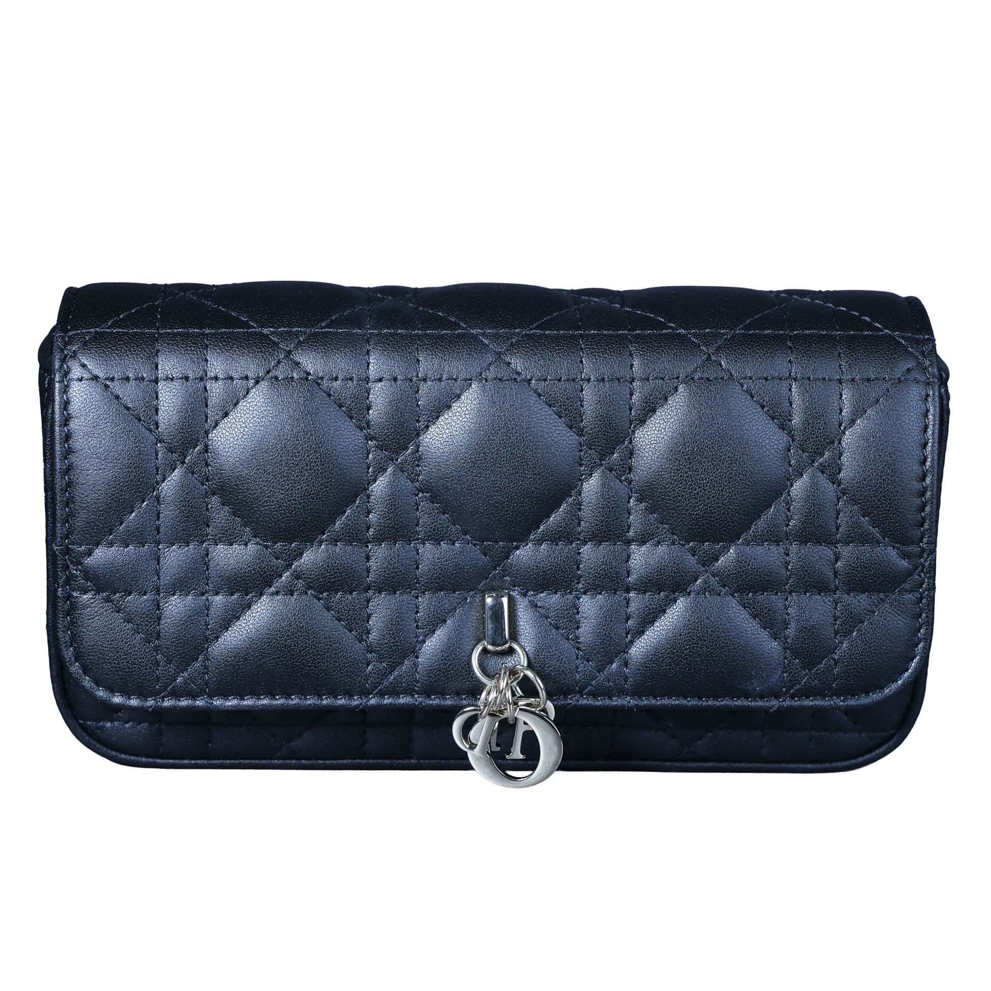 Preowned CHRISTIAN DIOR My Dior Talk Phone Pouch Cannage Lambkin Black | Luxe Again Maison