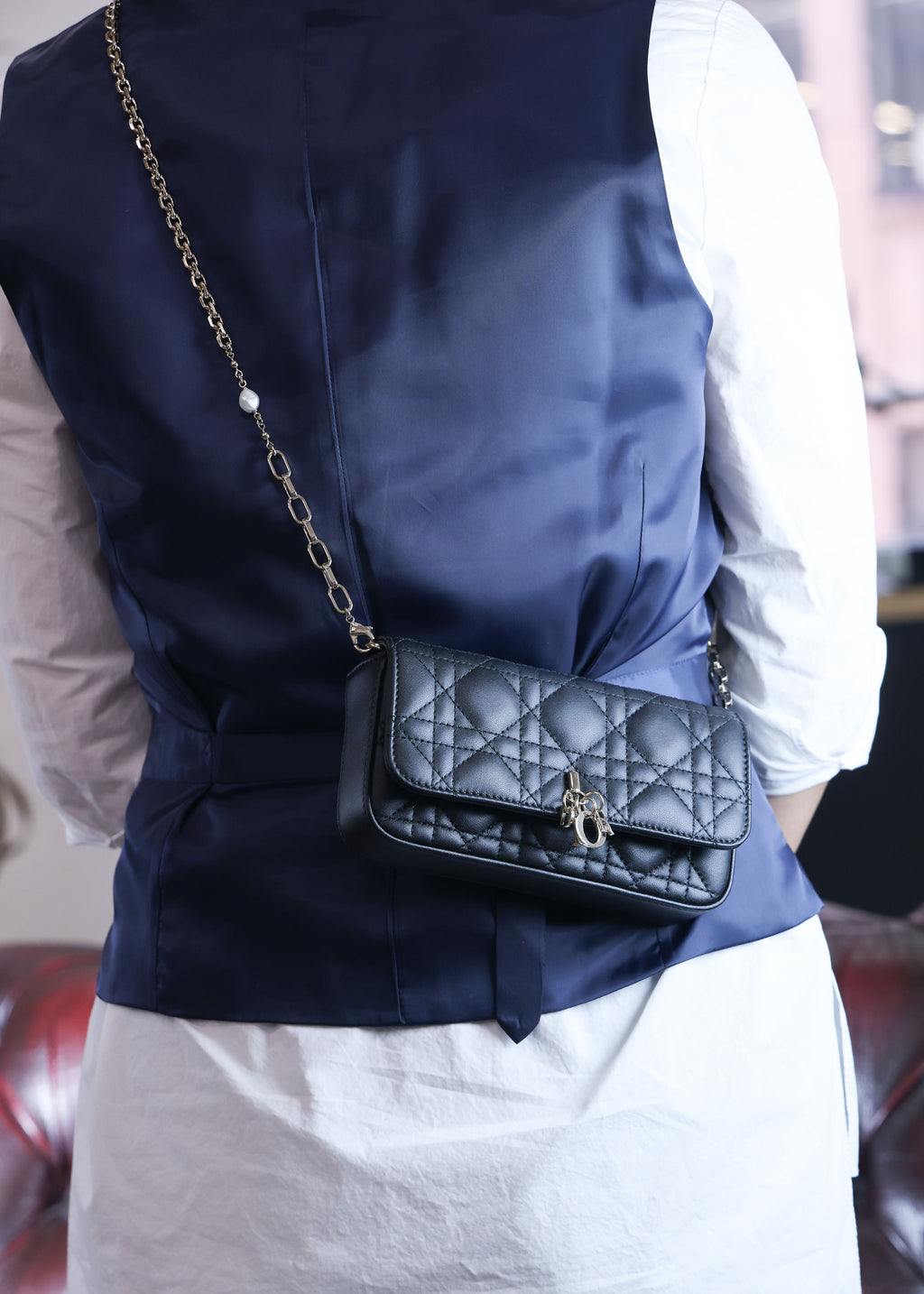 Preowned CHRISTIAN DIOR My Dior Talk Phone Pouch Cannage Lambkin Black | Luxe Again Maison