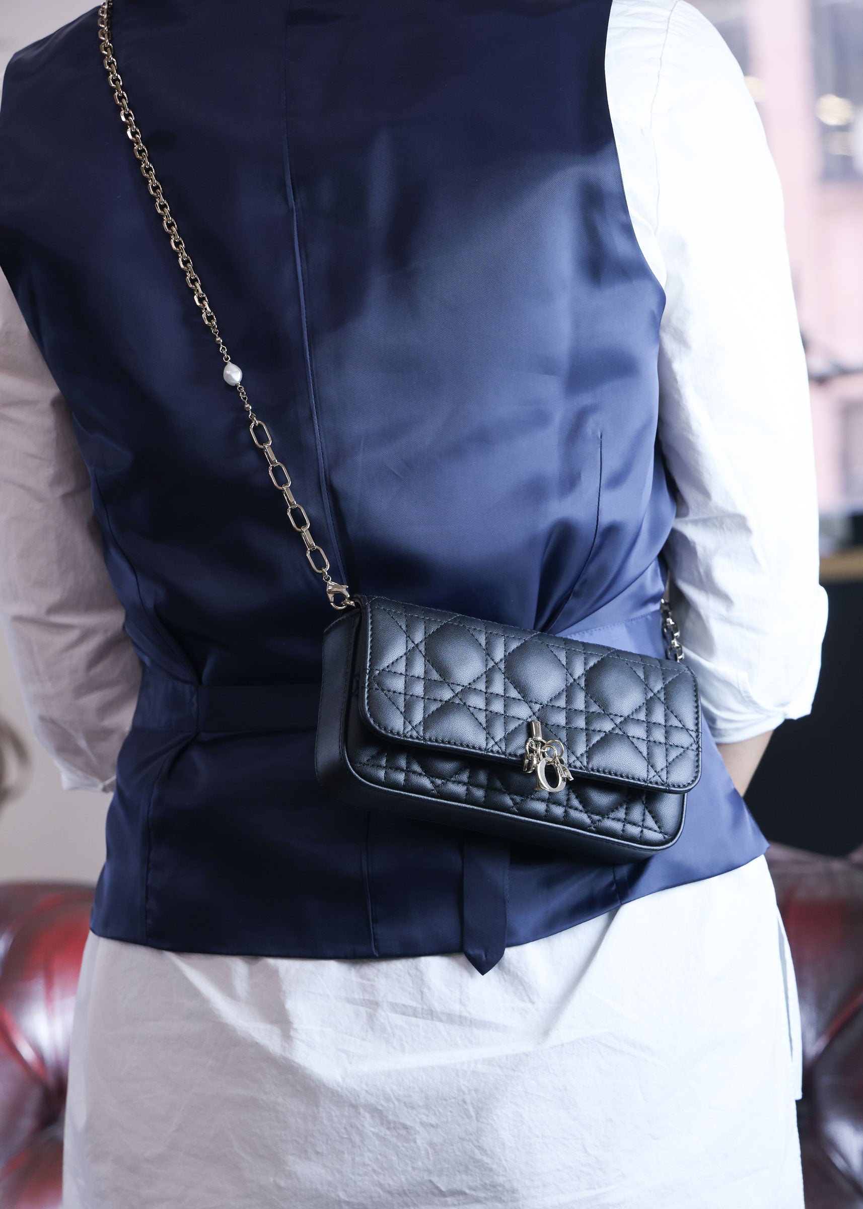 Preowned CHRISTIAN DIOR My Dior Talk Phone Pouch Cannage Lambkin Black | Luxe Again Maison