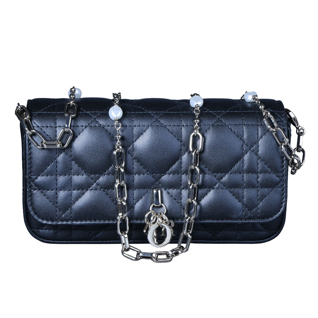 Preowned CHRISTIAN DIOR My Dior Talk Phone Pouch Cannage Lambkin Black | Luxe Again Maison