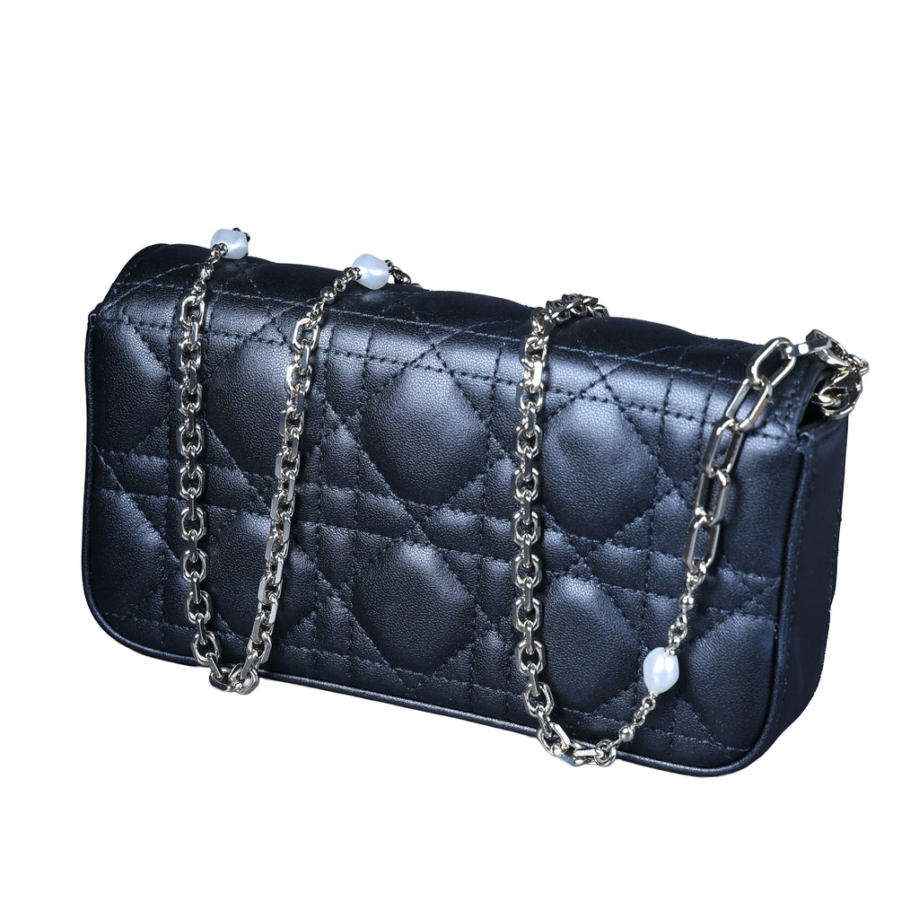Preowned CHRISTIAN DIOR My Dior Talk Phone Pouch Cannage Lambkin Black | Luxe Again Maison