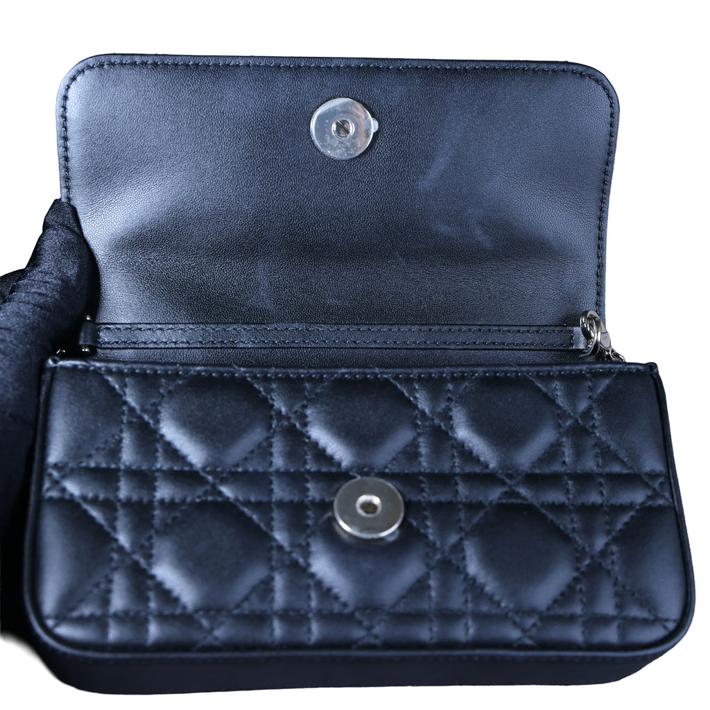 Preowned CHRISTIAN DIOR My Dior Talk Phone Pouch Cannage Lambkin Black | Luxe Again Maison