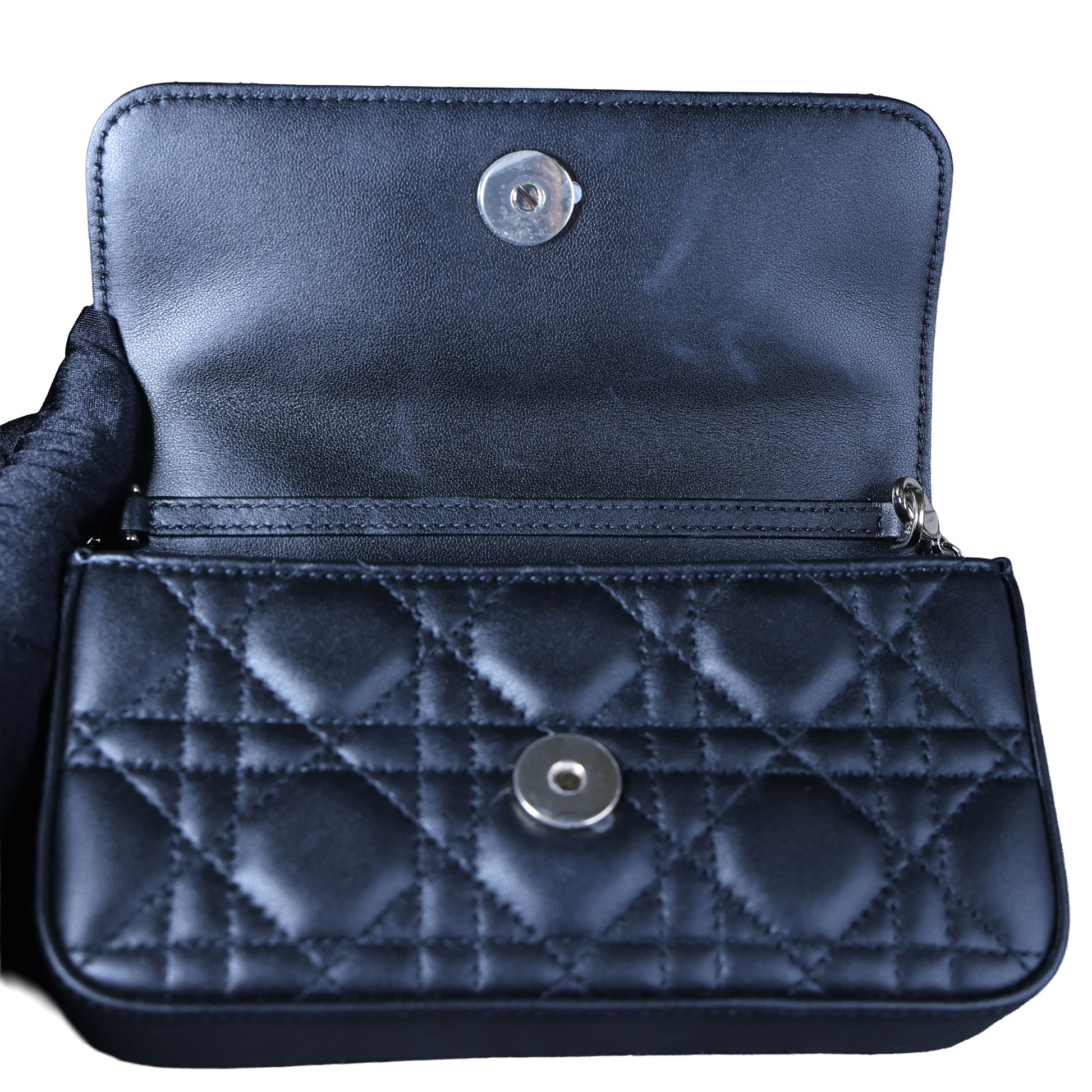 Preowned CHRISTIAN DIOR My Dior Talk Phone Pouch Cannage Lambkin Black | Luxe Again Maison
