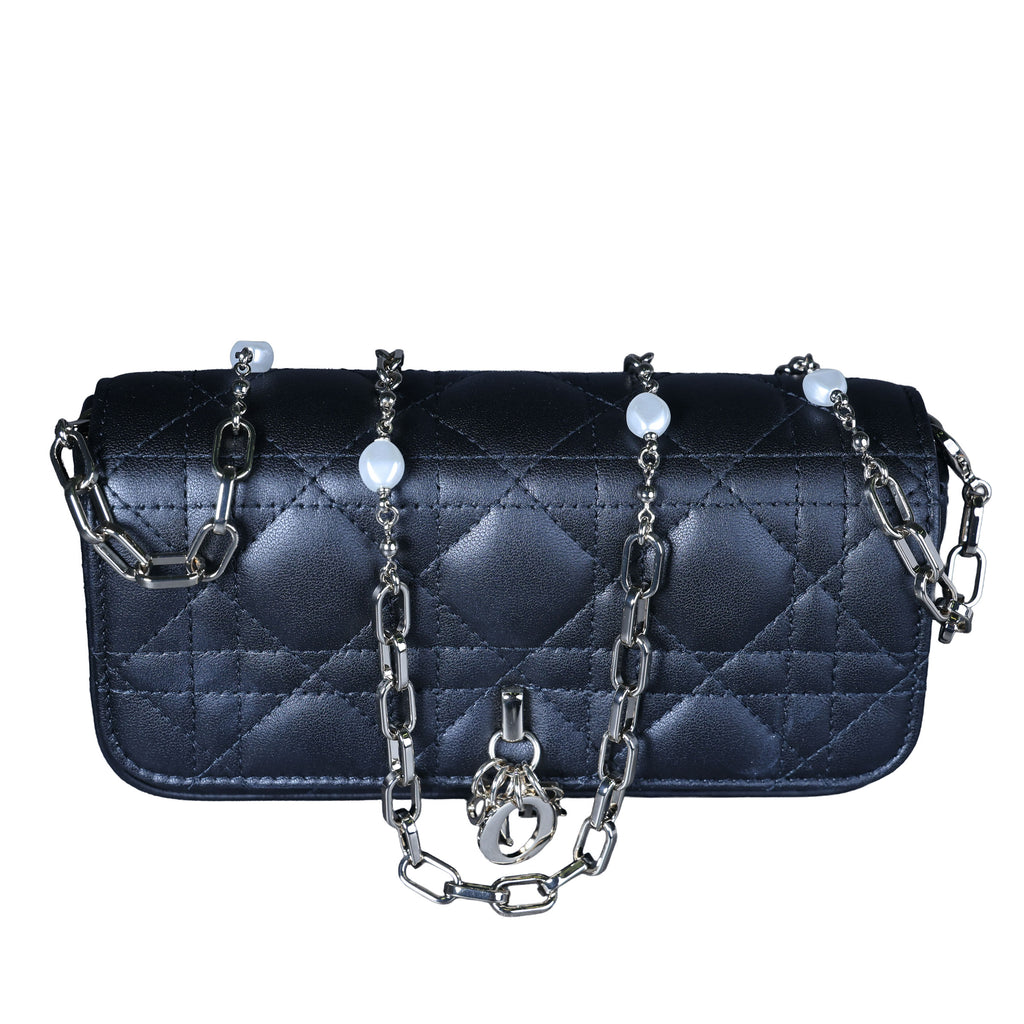 Preowned CHRISTIAN DIOR My Dior Talk Phone Pouch Cannage Lambkin Black | Luxe Again Maison