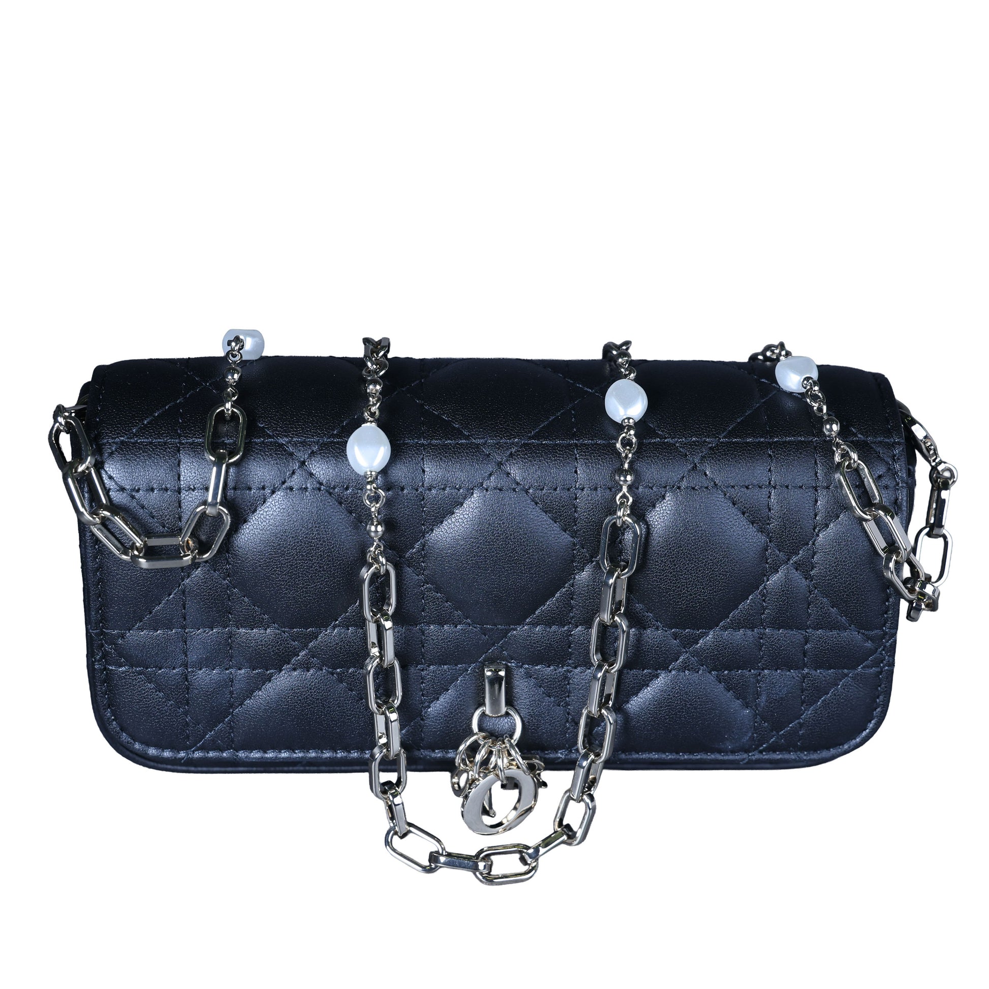 Preowned CHRISTIAN DIOR My Dior Talk Phone Pouch Cannage Lambkin Black | Luxe Again Maison