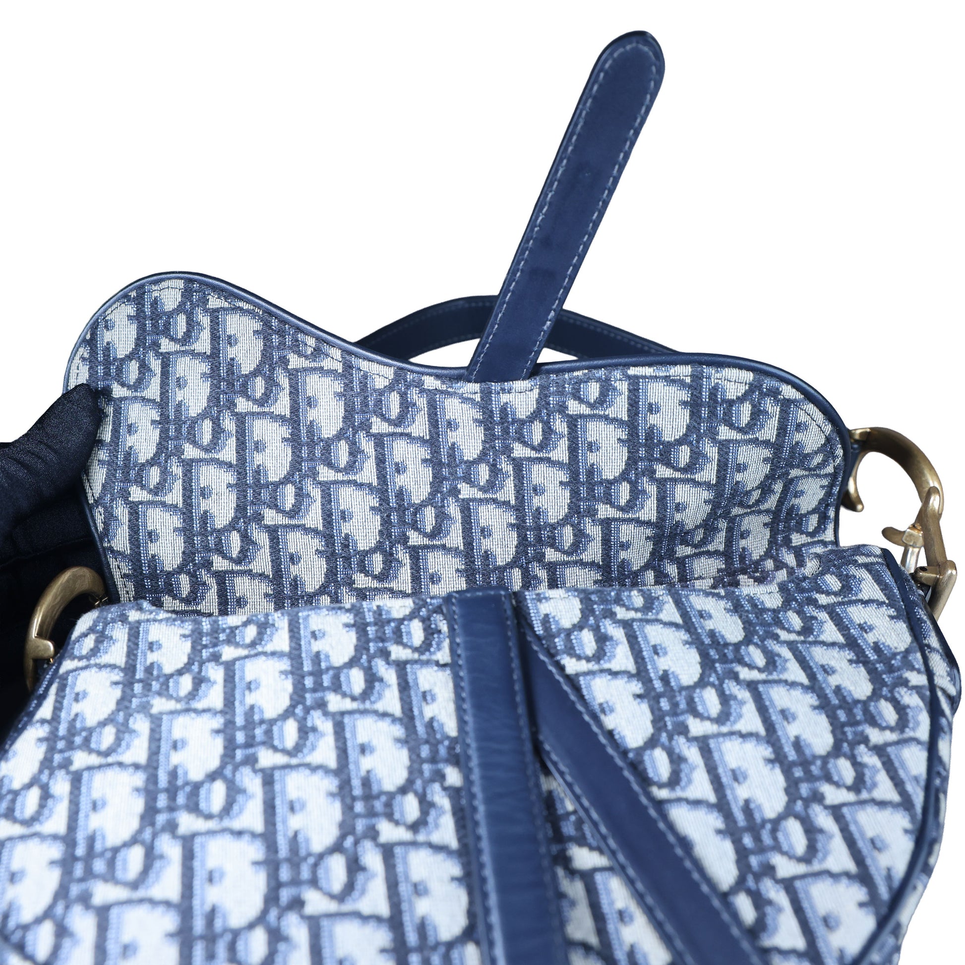 Preowned CHRISTIAN DIOR Oblique Saddle Bag Medium Canvas x Leather Blue | Luxe Again Maison