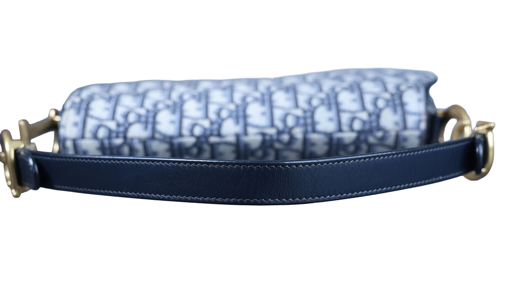 Preowned CHRISTIAN DIOR Oblique Saddle Bag Medium Canvas x Leather Blue | Luxe Again Maison