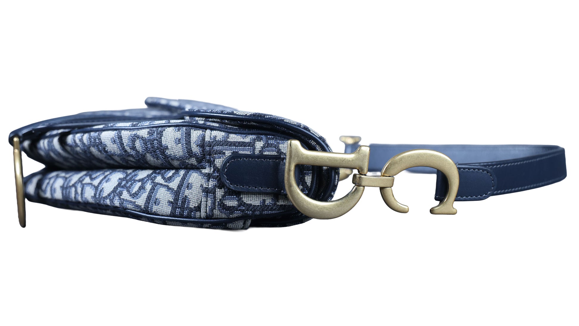 Preowned CHRISTIAN DIOR Oblique Saddle Bag Medium Canvas x Leather Blue | Luxe Again Maison