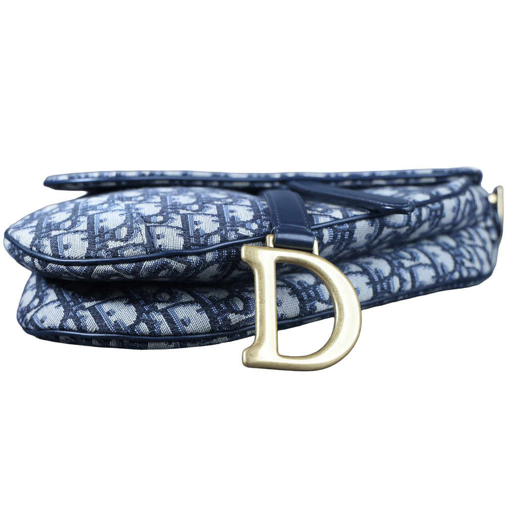 Preowned CHRISTIAN DIOR Oblique Saddle Bag Medium Canvas x Leather Blue | Luxe Again Maison