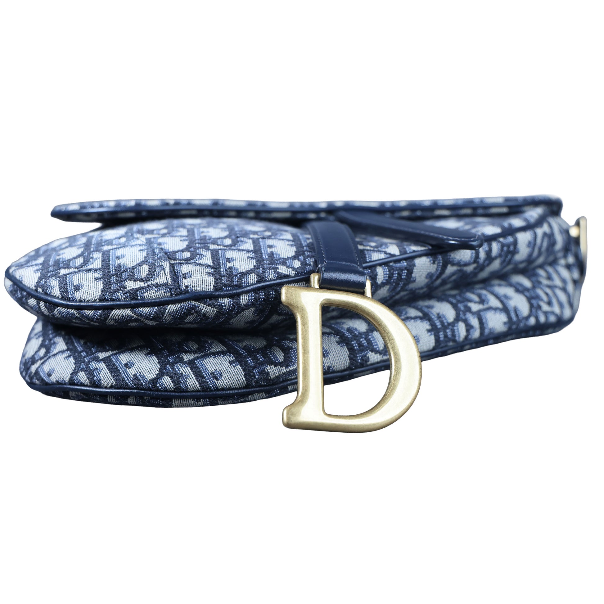 Preowned CHRISTIAN DIOR Oblique Saddle Bag Medium Canvas x Leather Blue | Luxe Again Maison