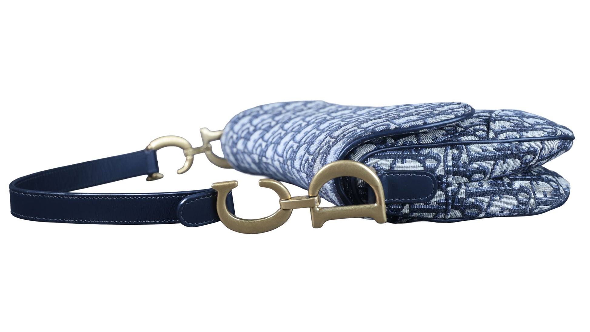 Preowned CHRISTIAN DIOR Oblique Saddle Bag Medium Canvas x Leather Blue | Luxe Again Maison