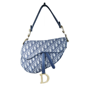 Preowned CHRISTIAN DIOR Oblique Saddle Bag Medium Canvas x Leather Blue | Luxe Again Maison
