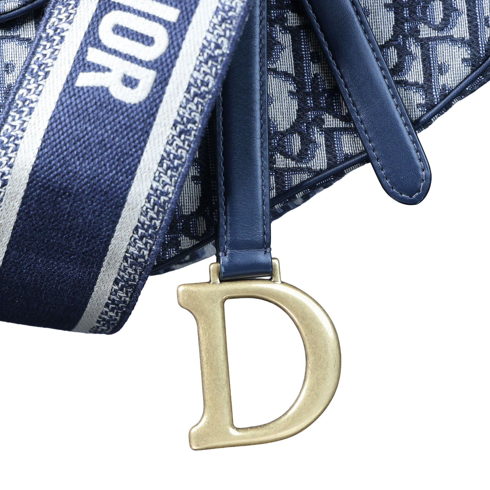 Preowned CHRISTIAN DIOR Oblique Saddle Bag Medium Canvas x Leather Blue | Luxe Again Maison