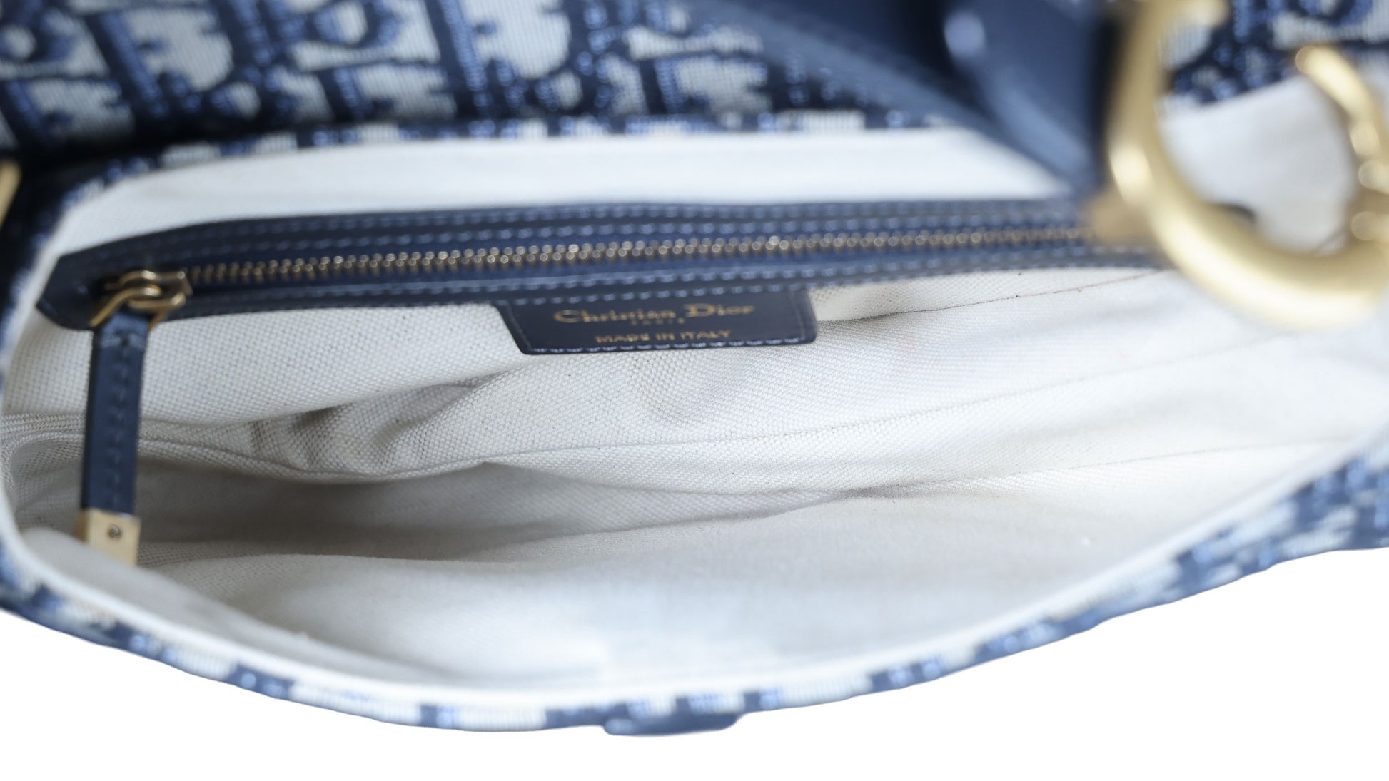 Preowned CHRISTIAN DIOR Oblique Saddle Bag Medium Canvas x Leather Blue | Luxe Again Maison