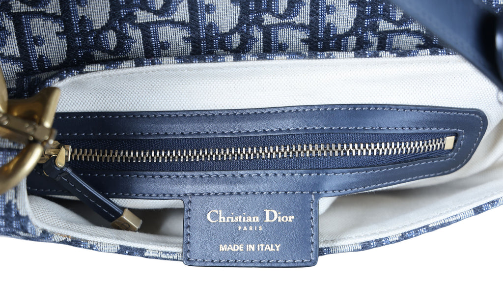 Preowned CHRISTIAN DIOR Oblique Saddle Bag Medium Canvas x Leather Blue | Luxe Again Maison