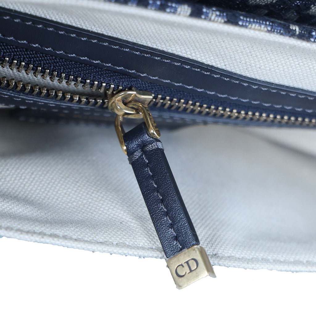 Preowned CHRISTIAN DIOR Oblique Saddle Bag Medium Canvas x Leather Blue | Luxe Again Maison