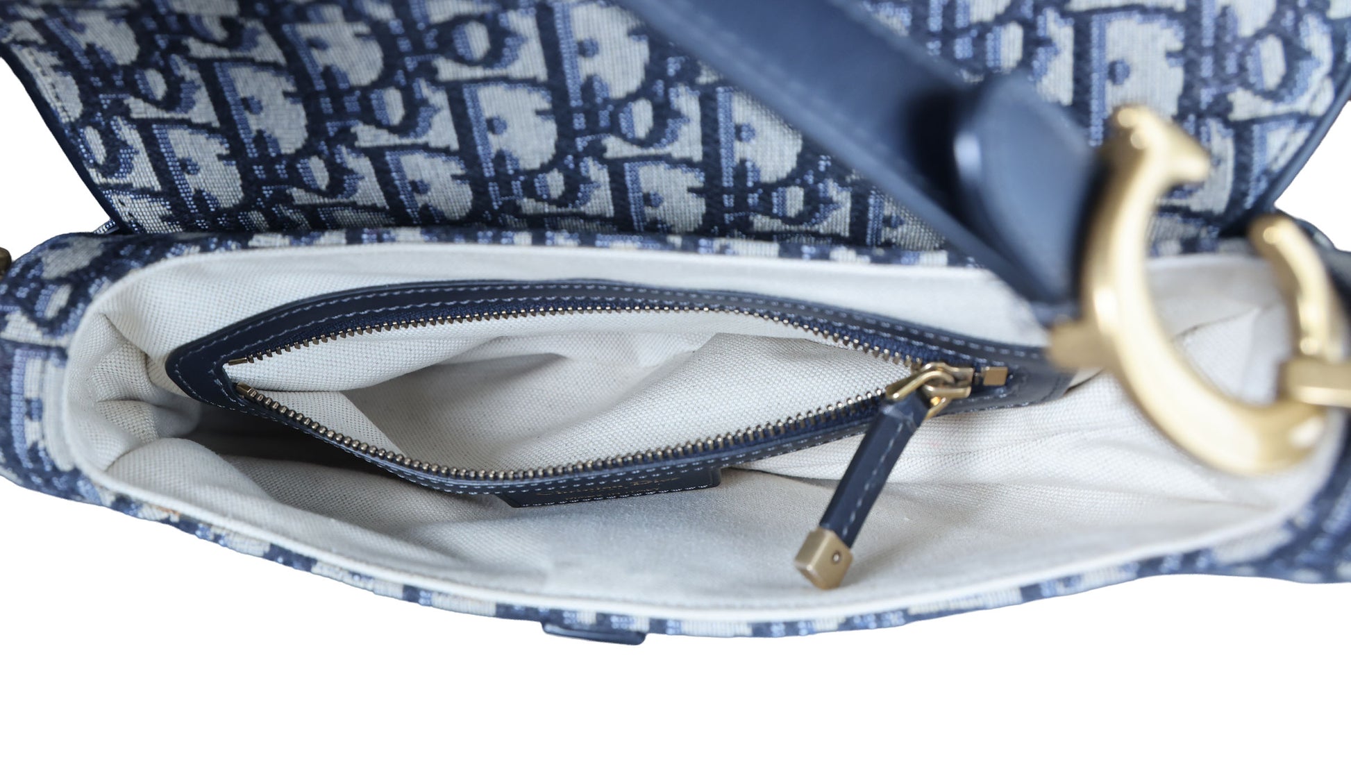 Preowned CHRISTIAN DIOR Oblique Saddle Bag Medium Canvas x Leather Blue | Luxe Again Maison