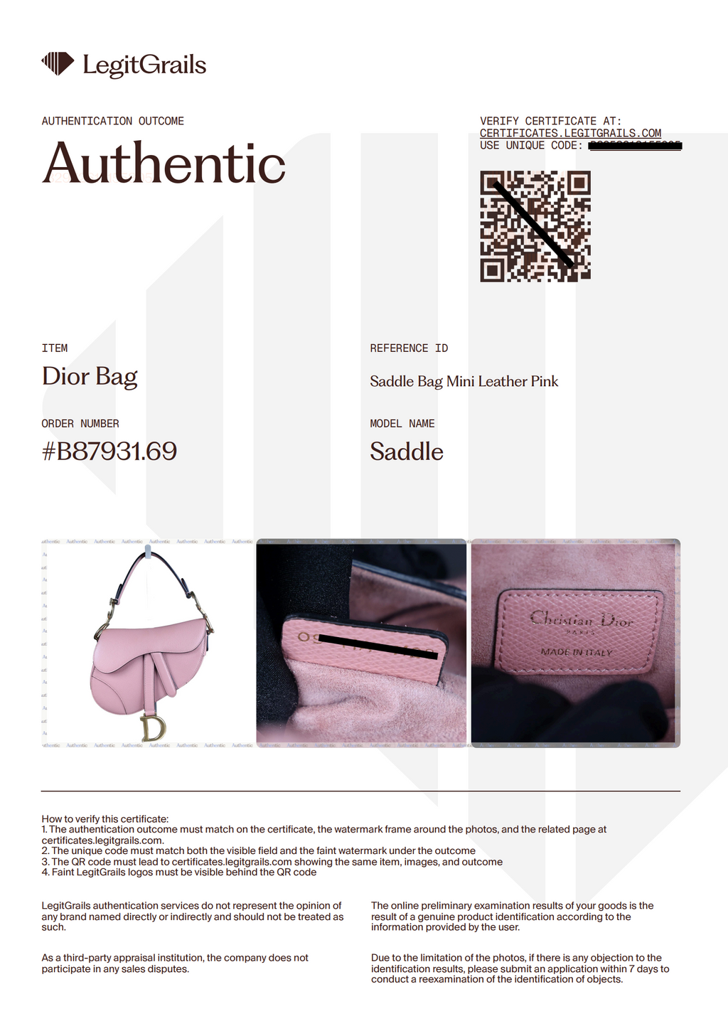 CHRISTIAN DIOR Saddle Bag Mini Leather Pink