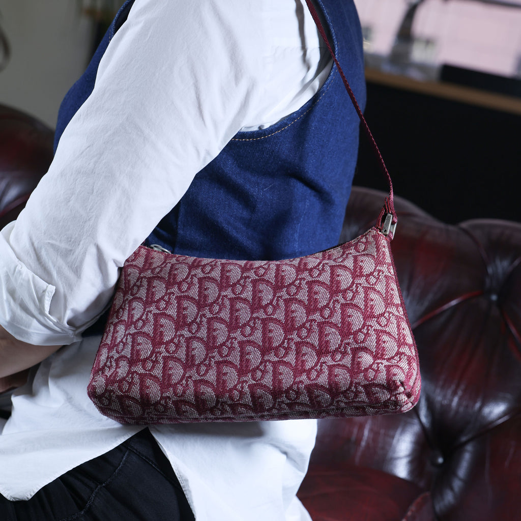 Preowned CHRISTIAN DIOR  Vintage Trotter Canvas x Leather Red Shoulder Bag | Luxe Again Mason