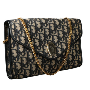 Preowned CHRISTIAN DIOR Vintage Trotter Monogram Envelope Chain Shoulder Bag Blue | Luxe gain Maison