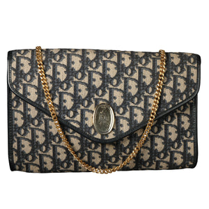 Preowned CHRISTIAN DIOR Vintage Trotter Monogram Envelope Chain Shoulder Bag Blue | Luxe gain Maison