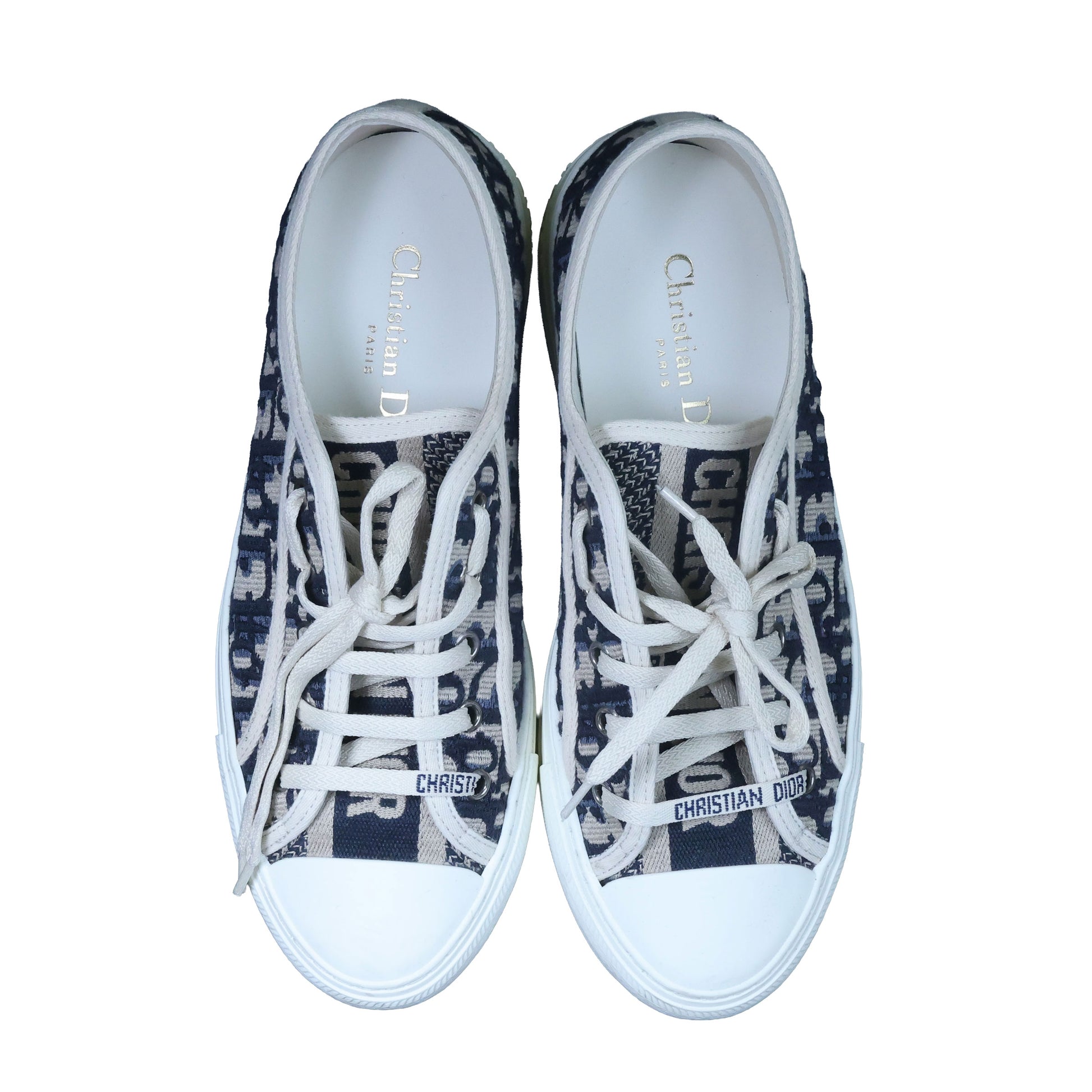 Preowned CHRISTIAN DIOR Walk'n'Dior Platform Sneaker Deep Blue Dior Oblique Embroidered Cotton Size 38 | Luxe Again Maison