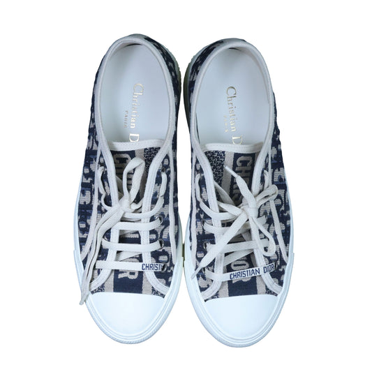 Preowned CHRISTIAN DIOR Walk'n'Dior Platform Sneaker Deep Blue Dior Oblique Embroidered Cotton Size 38 | Luxe Again Maison