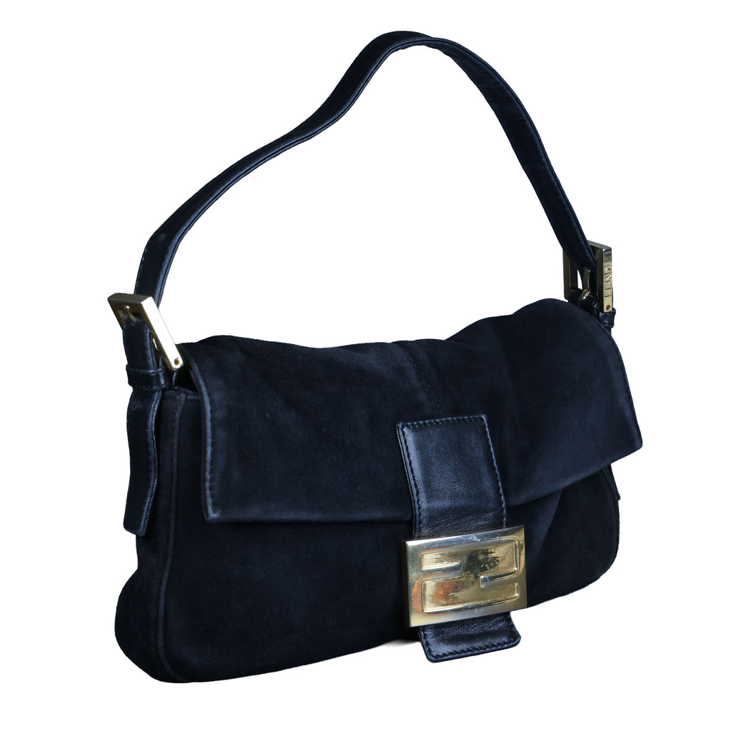 Preowned FENDI Baguette Suede x Leather Black Bag | Luxe Again Maison