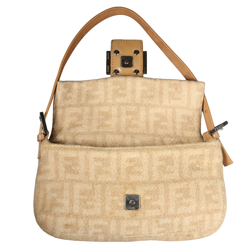 Preowned FENDI Baguette Zucca Wool x Leather Beige Bag | Luxe Again Maison