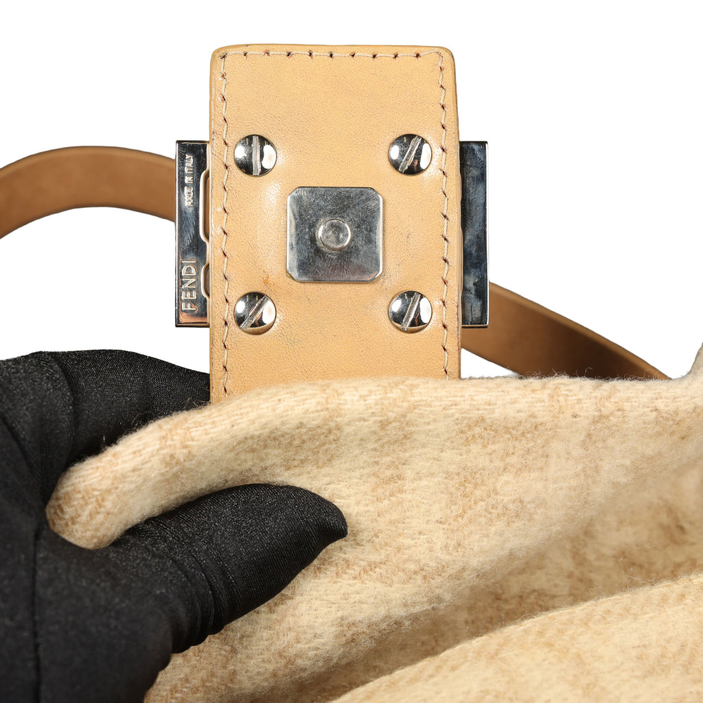 Preowned FENDI Baguette Zucca Wool x Leather Beige Bag | Luxe Again Maison