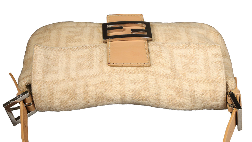 Preowned FENDI Baguette Zucca Wool x Leather Beige Bag | Luxe Again Maison