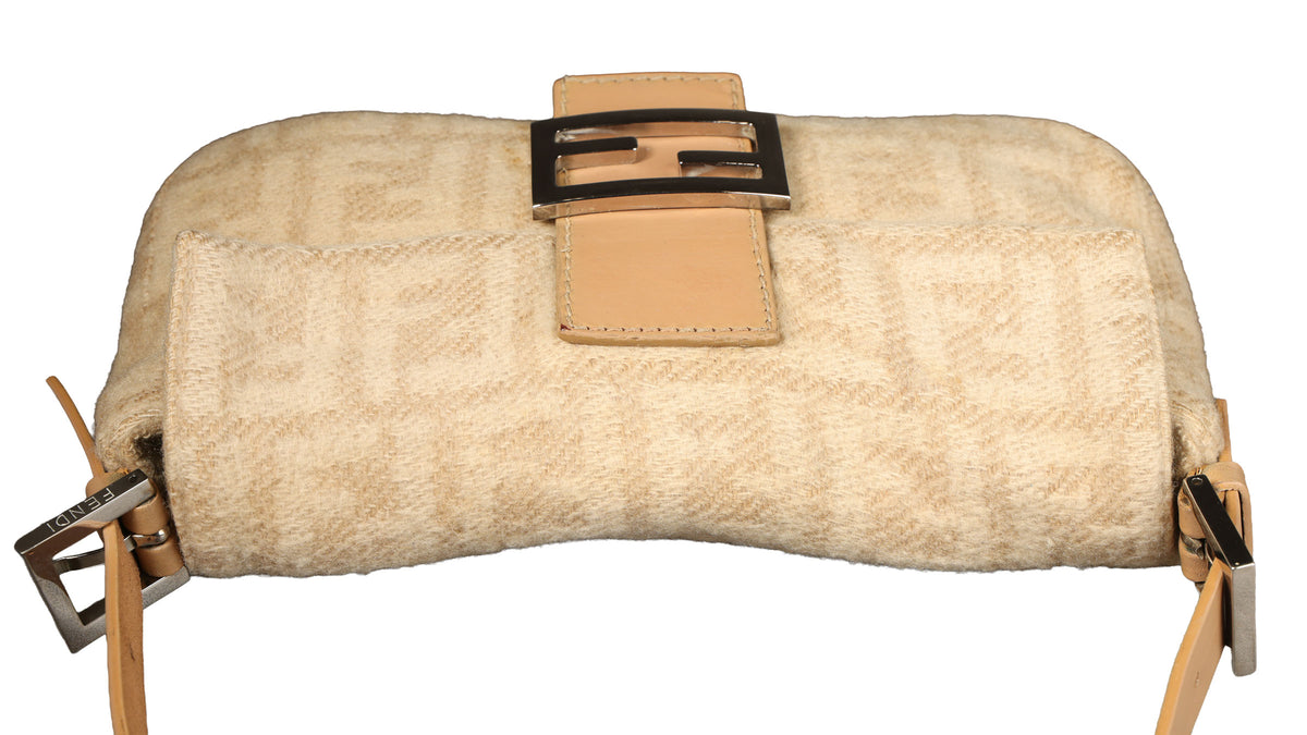 Preowned FENDI Baguette Zucca Wool x Leather Beige Bag | Luxe Again Maison