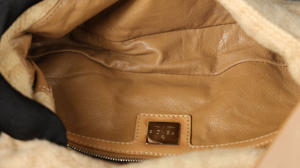 Preowned FENDI Baguette Zucca Wool x Leather Beige Bag | Luxe Again Maison