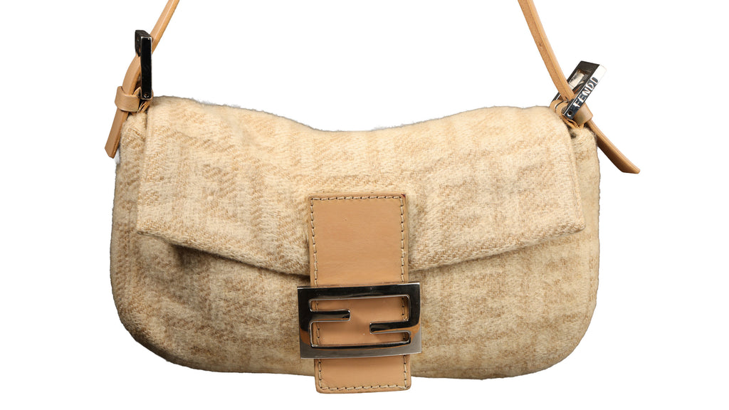 Preowned FENDI Baguette Zucca Wool x Leather Beige Bag | Luxe Again Maison