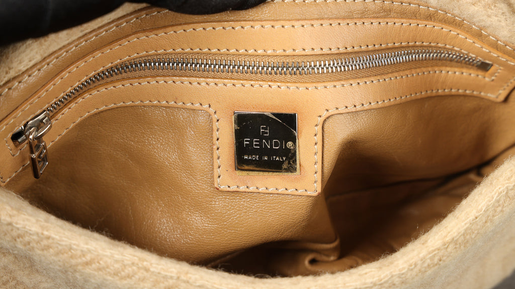 Preowned FENDI Baguette Zucca Wool x Leather Beige Bag | Luxe Again Maison