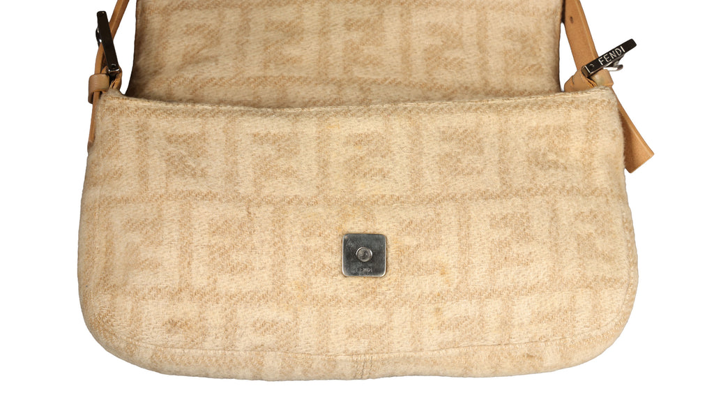 Preowned FENDI Baguette Zucca Wool x Leather Beige Bag | Luxe Again Maison