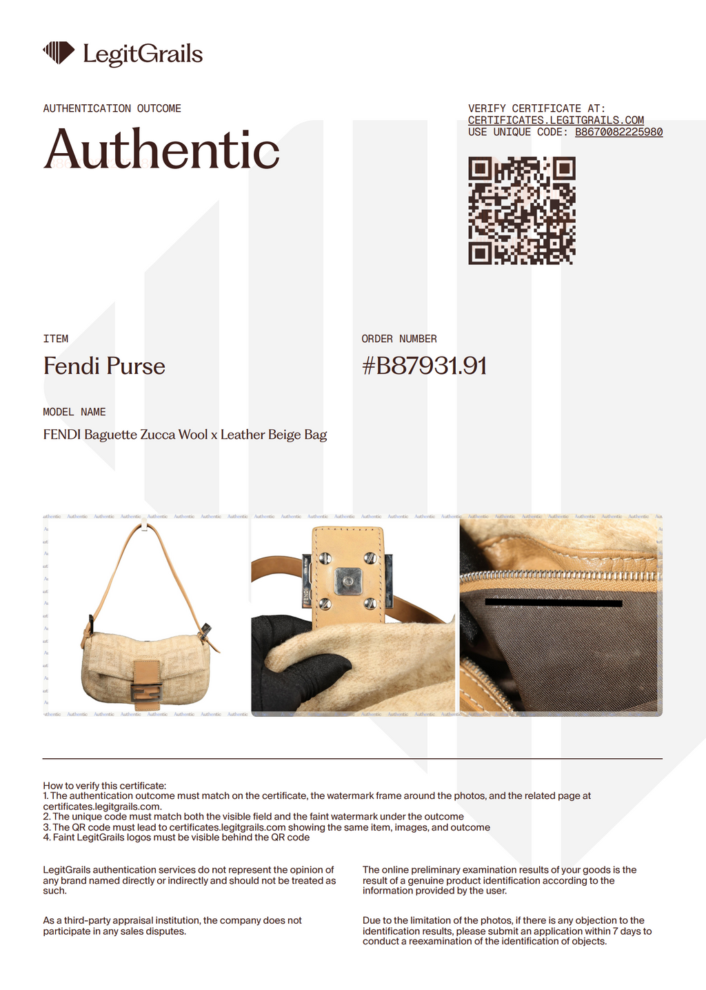 Preowned FENDI Baguette Zucca Wool x Leather Beige Bag | Luxe Again Maison