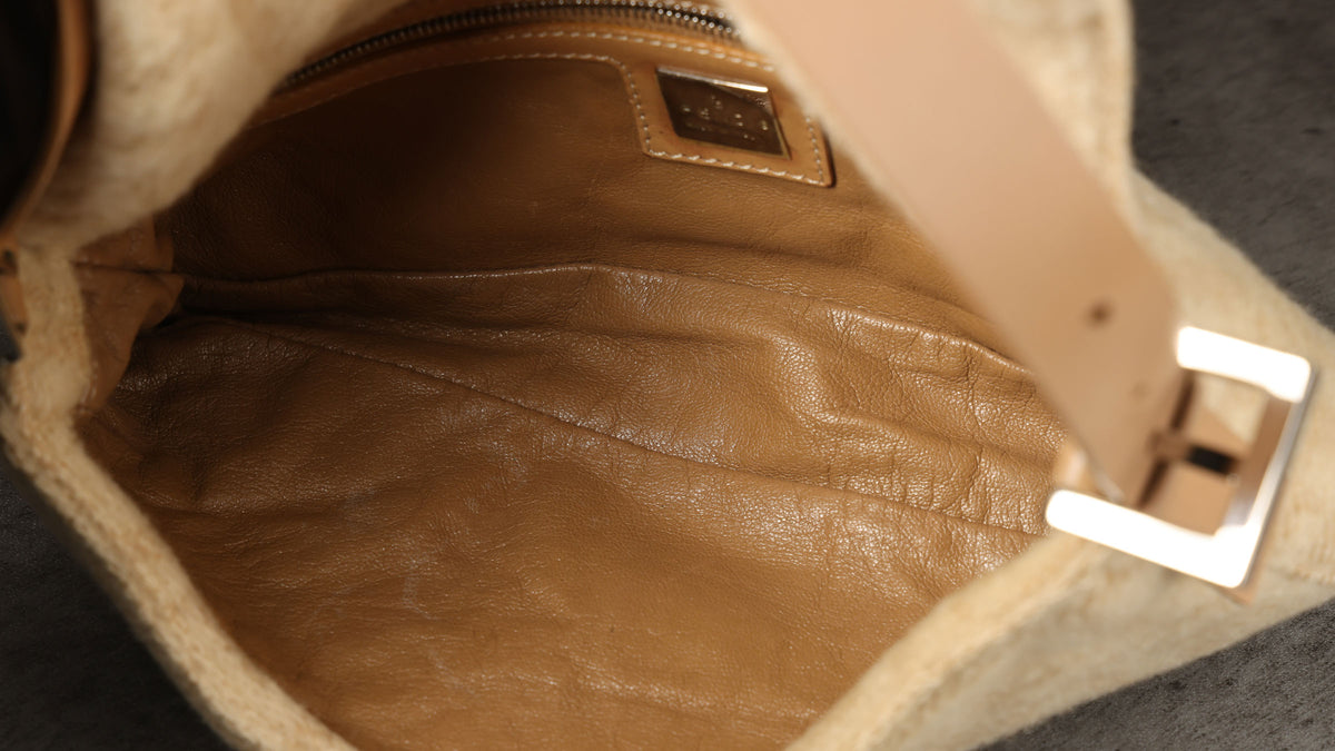 Preowned FENDI Baguette Zucca Wool x Leather Beige Bag | Luxe Again Maison