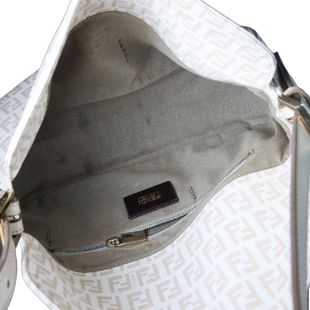 Preowned FENDI Mamma Baguette Zucchino Canvas x Leather Beige Bag 8BRXX3 | Luxe Again Maison